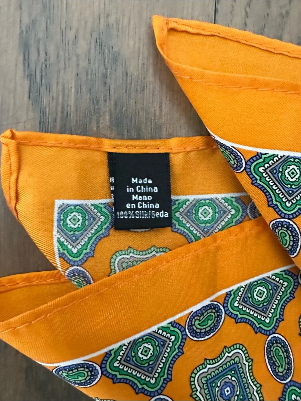Vintage Silk Paisley Medallion Print Silk Small Square Scarf Orange Multi 13.25